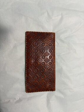fabindia Brown Embossed Leather Wallet - Floral Geometric Pattern